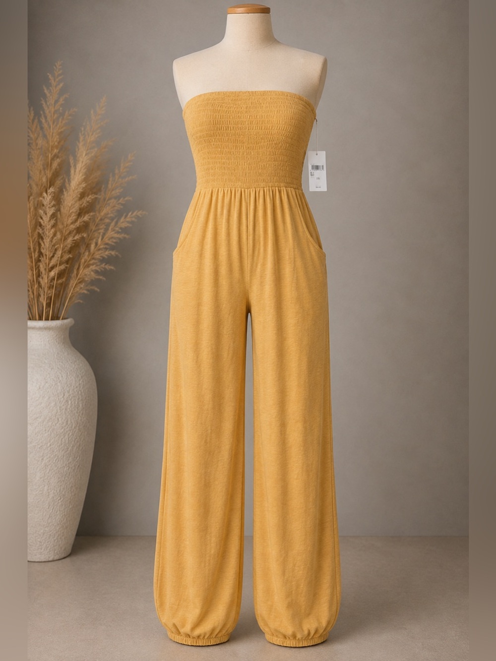 American Eagle Strapless Smocked Jumpsuit Faded Orange M NWT